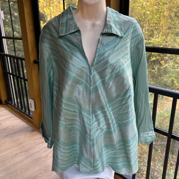 Coldwater Creek Raw Silk Full-Zip Jacket or Top in Sea Glass Green ~ 2X - Picture 4 of 11